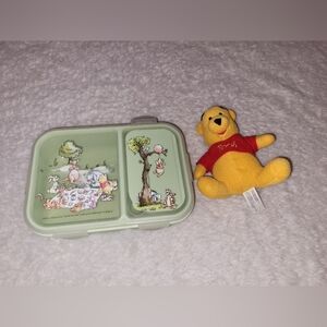 Disney Winnie the Pooh Lunch Box + Plush Pooh Bear Toy Set Kids Picnic Snack Box